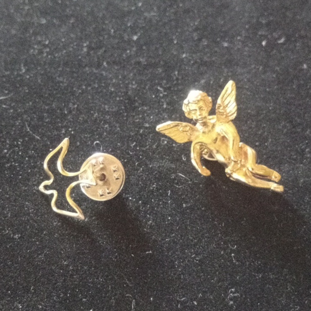 Gold Tone Angel Pin And Dove Pin